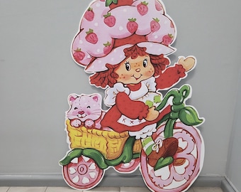 Vintage 80s STRAWBERRY shortcake cutout baby shower decoration cut out party prop first birthday decorations retro strawberry theme backdrop