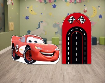 Lightning McQueen Arch Backdrop Standee Cars Birthday Party Decorations Race Car Birthday photo Backdrop Kids Party Yard Sign Centerpiece