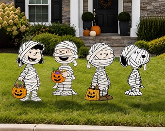 Halloween yard sign Peanuts Gang Cutouts Charlie Brown Life Size Cutout Standee Trick or Treat Mummy Party Props Pumpkin Patch Decor