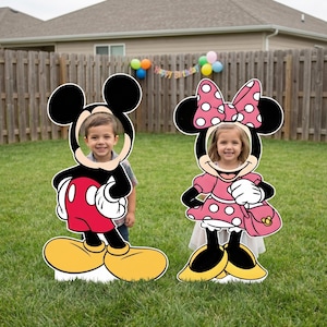 Mickey Minnie Face Hole Cutout Photo Booth Prop Life Size Mickey Mouse Minnie Mouse Birthday Party Decor Kids Birthday Party Photo Props image 1