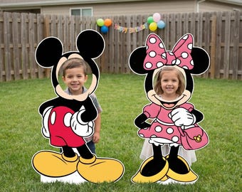 Mickey Minnie Face Hole Cutout Photo Booth Prop Life Size Mickey Mouse Minnie Mouse Birthday Party Decor Kids Birthday Party Photo Props