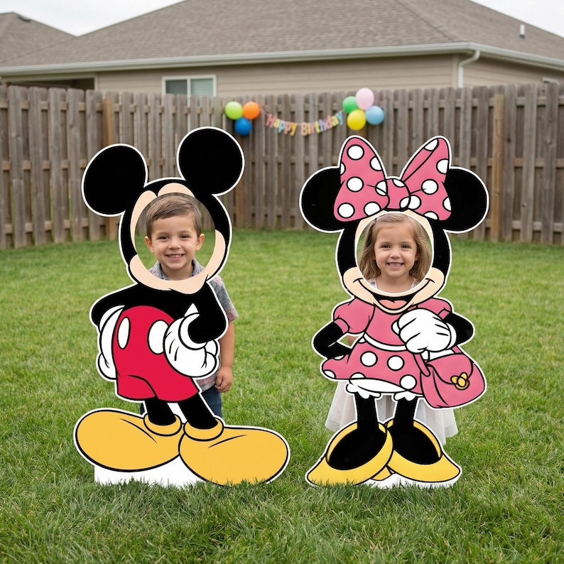 Mickey Minnie Face Hole Cutout Photo Booth Prop Life Size Mickey Mouse Minnie Mouse Birthday Party Decor Kids Birthday Party Photo Props image 1