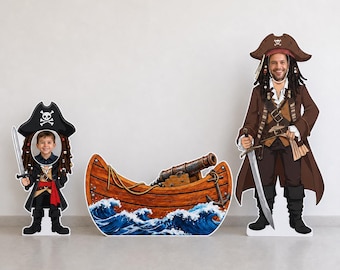 Pirate Birthday Party Decor Pirate Photo Booth Face in Hole Prop Pirate Ship Backdrop Boat Cutout Ahoy Matey Birthday Kids Pirate Party