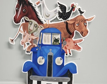 the LITTLE BLUE TRUCK animal cutout Farm Birthday Party Decoration Baby Shower Centerpiece Farmyard Animal Decor Party Prop Barnyard Standee