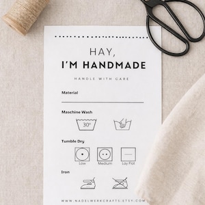 Handmade Care Card Template | Wash Instruction Tag | Editable Canva Template | Product Care Card | Small Business Packaging Insert | Minimal