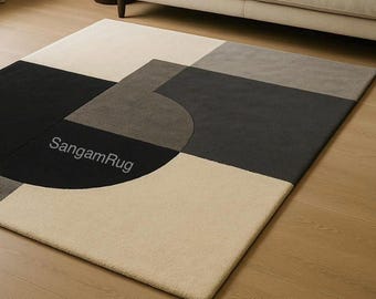 Hand-Tufted Wool Rug: Modern Geometric Abstract Design 6x9, 8x10, 9x12, 10x14