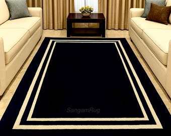 Modern Black Border Area Rug for Living Room 8x10 9x12 10x14 12x15 12x18 Minimalist Carpet