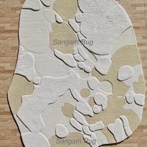 Hand-Tufted Wool Rug: Abstract Modern Design, High-Low Pile