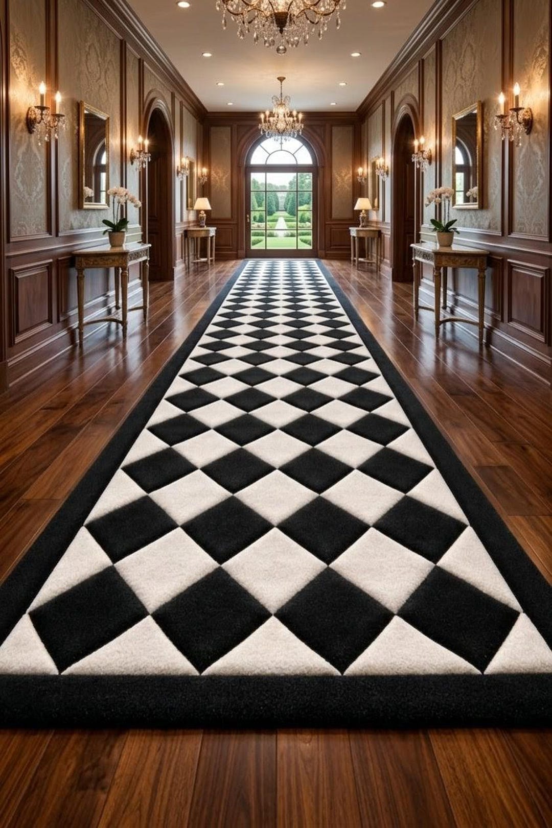 Diamond Runner Rug Luxury Black White Diamond Runner Rug, Modern Geometric Hallway Rug ...