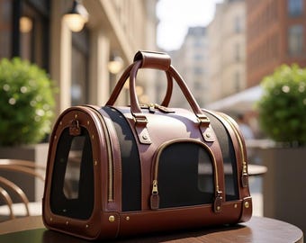 Luxury Artisan Leather Pet Tote | Lightweight Dog Carrier | Sophisticated Cat Handbag | Personalized Monogram