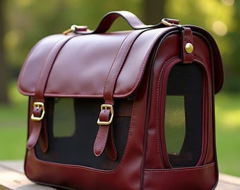 Handcrafted Natural Leather Dog Tote | Foldable Pet Handbag | Sophisticated Cat Carrier | Golden Detail