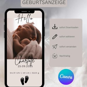 Digital Birth Announcement - Customizable Canva Template - for WhatsApp & Print, Baby Welcome Card, Digital Birth Announcement, Beige