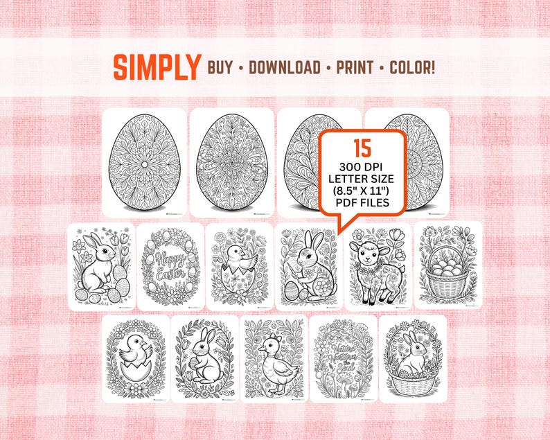 Spring and Easter Coloring Pages Bundle - 15 Printable Designs for Kids ...