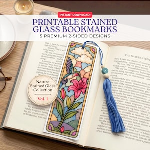 Printable Stained Glass Bookmarks, Nature Bookmark Bundle, Bookish Gift for Readers, Digital PDF, Volume 1
