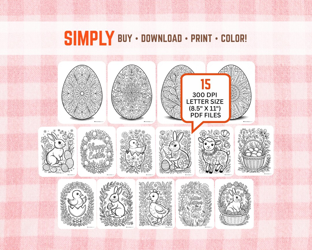 Printable Easter Coloring Pages - 15 Fun Designs for Kids & Adults - Etsy