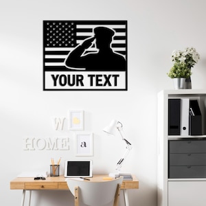 Personalized Military Metal Wall Art – Custom Name Veteran Gift, Army Navy Air Force Wall Decor, Modern Black Military Laser Cut Wall Decor,