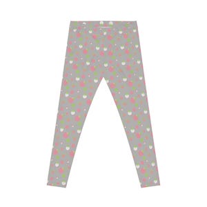 Grey Background Polka Dot Leggings, Women&#39;s Leggings, Casual Pants, Pink and Green Leggings, Bold Patterned Tights