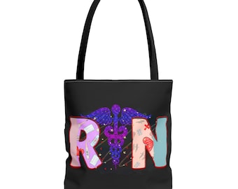 RN letters with Caduceus medical symbol Tote Bag | Registered Nurse art print