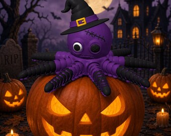 Halloween Heks Octopus STL | Gearticuleerde Octopus 3D Print | Beweegbaar Fidget Speelgoed | Flexibel Tentakelmodel | Heksenhoed Octopus |