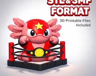 Worstelende Axolotl STL-bestand | Schattige Worstelende Axolotl 3D-print | Kampioen Axolotl Figuur | STL & 3MF | Digitale download