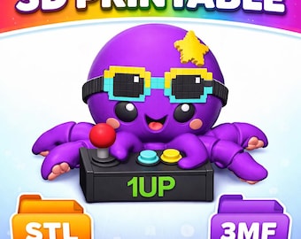 Gaming Octopus STL-bestand | Leuke gamer-octopus 3D-print | Bureaudecoratie voor videogames | Arcade-octopus | Digitale download |