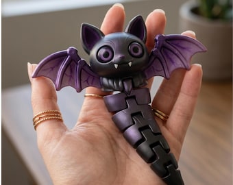 Flexi Bat STL-bestand | Gearticuleerde vleermuis 3D-print | Halloween-vleermuis | Spooky 3D-model | Beweegbare vleermuis | Vleermuis STL | Printbaar Halloween-speelgoed | Digitaal bestand |