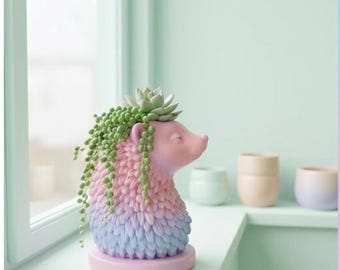Egelplantenbak STL | Pennenhouder voor vetplanten STL | Leuke egel bureau-organizer | 3D-printbestand | Kawaii bureaudecoratie |