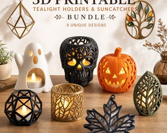 Bundel met meer dan 380 3D Halloween-items in STL-formaat | Theelichthouders | Koekjesvormen | Bloempotten | Sleutelhangers | Halloween- en Thanksgiving-decoratie | 3MF-bestand |