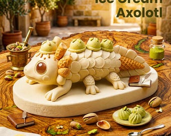 Pistache-Vanille Axolotl STL | Gearticuleerde Axolotl 3D-printbestand | Schattig ijsdraakje | Flexibel speelgoed | Digitale download |