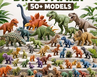 Bundel met meer dan 50 3D-printbare dinosaurussen in STL-formaat | Mega Flexi Dinosaurussen 3MF&STL-pakket | Dino-sleutelhangers | Koekjesvormen | Boekmarken | Digitale download |