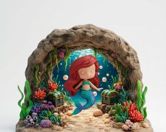 Zeemeerminhabitatdiorama – Flexibel zeemeerminaquariumgrot 3D-model, onderwaterdiorama STL-bundel |