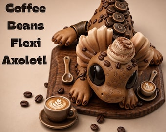 Koffie-axolotl STL | 3D-printbaar beweegbaar friemelspeeltje | Leuk cadeau voor koffieliefhebbers | Flexibel bureaudier | Sensorisch speeltje