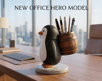 Pinguïn pennenhouder STL-bestand - 3D-printbare bureau-organizer - Kantoordecoratie - Tonvormige pennenhouder - Leuk dierenfiguur bureauaccessoire STL-bestand