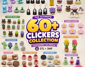 Bundel met meer dan 60 Fidget Clickers in STL- en 3MF-formaat | 3D-printbestanden | Bureauspeelgoed en digitale modellen |