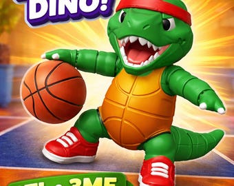 Basketbal Dinosaurus STL-bestand | Schattige beweegbare dino 3D-print | Flexibel basketbalspeelgoed | STL & 3MF | Digitale download |