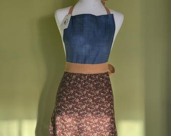 Blue and Brown Floral Cotton Apron