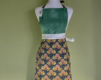 Green and Yellow Beehive and Sunflowers Cotton Apron