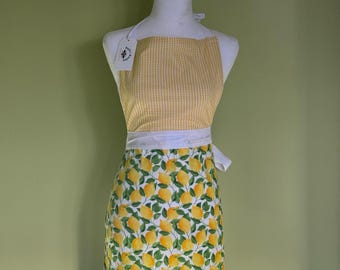 Lemons and Yellow Plaid Cotton Apron