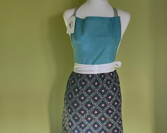 Turquoise and Blue Floral Cotton Apron
