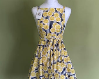 Blue Stripes and Lemon Slices Vintage Style Cotton Apron