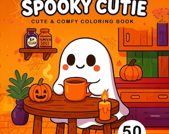 Cozy Halloween coloring book cute spooky coloring pages for kids teens and adults relaxing fall activity printable PDF digital download
