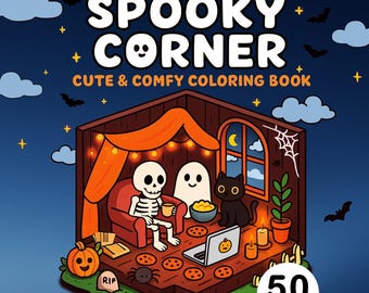 Halloween coloring book cute spooky coloring pages for kids teens and adults relaxing fall activity printable digital fall coloring pages