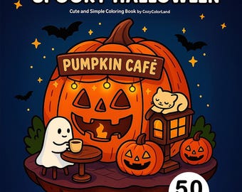 Libro para colorear acogedor de Halloween con lindas páginas para colorear espeluznantes para niños, adolescentes y adultos, imprimibles para colorear. Libro para colorear acogedor Kawaii, audaz y fácil.