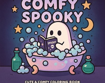 Halloween Coloring Pages Cozy Spooky Cute Ghost Printable Coloring Book Digital Download Kawaii Creepy Cozy Fall Coloring Pages