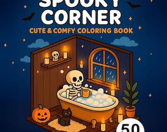 Cozy Halloween coloring book cute spooky activity pages for kids teens and adults relaxing fall printable PDF digital download