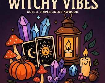 Páginas para colorear de otoño Página para colorear de brujas Lindo y acogedor Otoño mágico Imprimible PDF Libro para colorear de Halloween Cristales de otoño Té