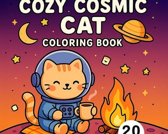 Cozy Cat Coloring Book Cute Cosmic Coloring Pages For Girls And Teens Aesthetic Space Galaxy Stars coco wyo Printable Digital bold and easy