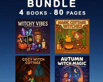 Cozy Witches Coloring Book Bundle Halloween Coloring Page Fall Coloring Page Cute Autumn Magic Witch Printable PDF Digital Download 80 Pages