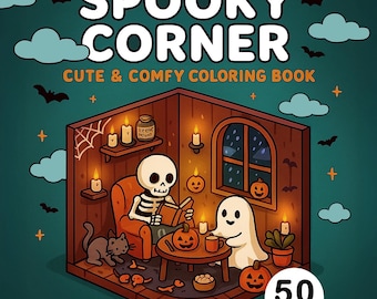 Cozy Halloween coloring book cute spooky coloring bundle for kids teens and adults relaxing fall activity printable PDF digital download