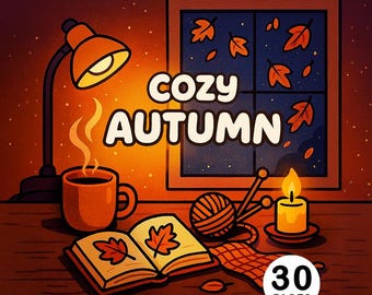 Fall Coloring Pages Cozy Autumn Book PDF for Adults Kids Tea Candles Books CozyColoring Printable Cute Comfy Digital Art